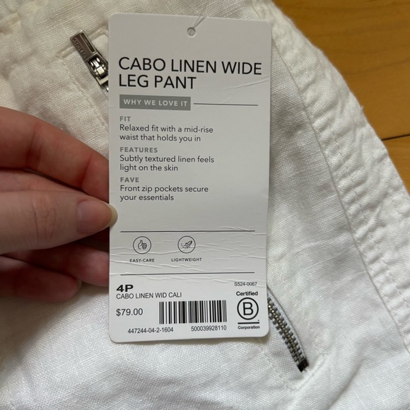 Athleta Cabo Linen Wide Leg Pants Womens Size 4P Petite New with tag White - Picture 5 of 7
